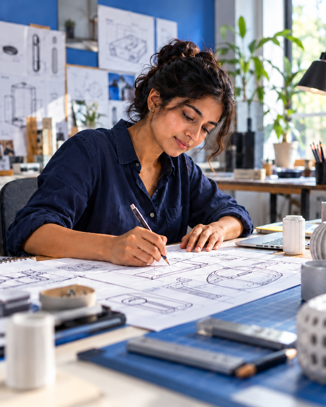 Designer developing an original invention